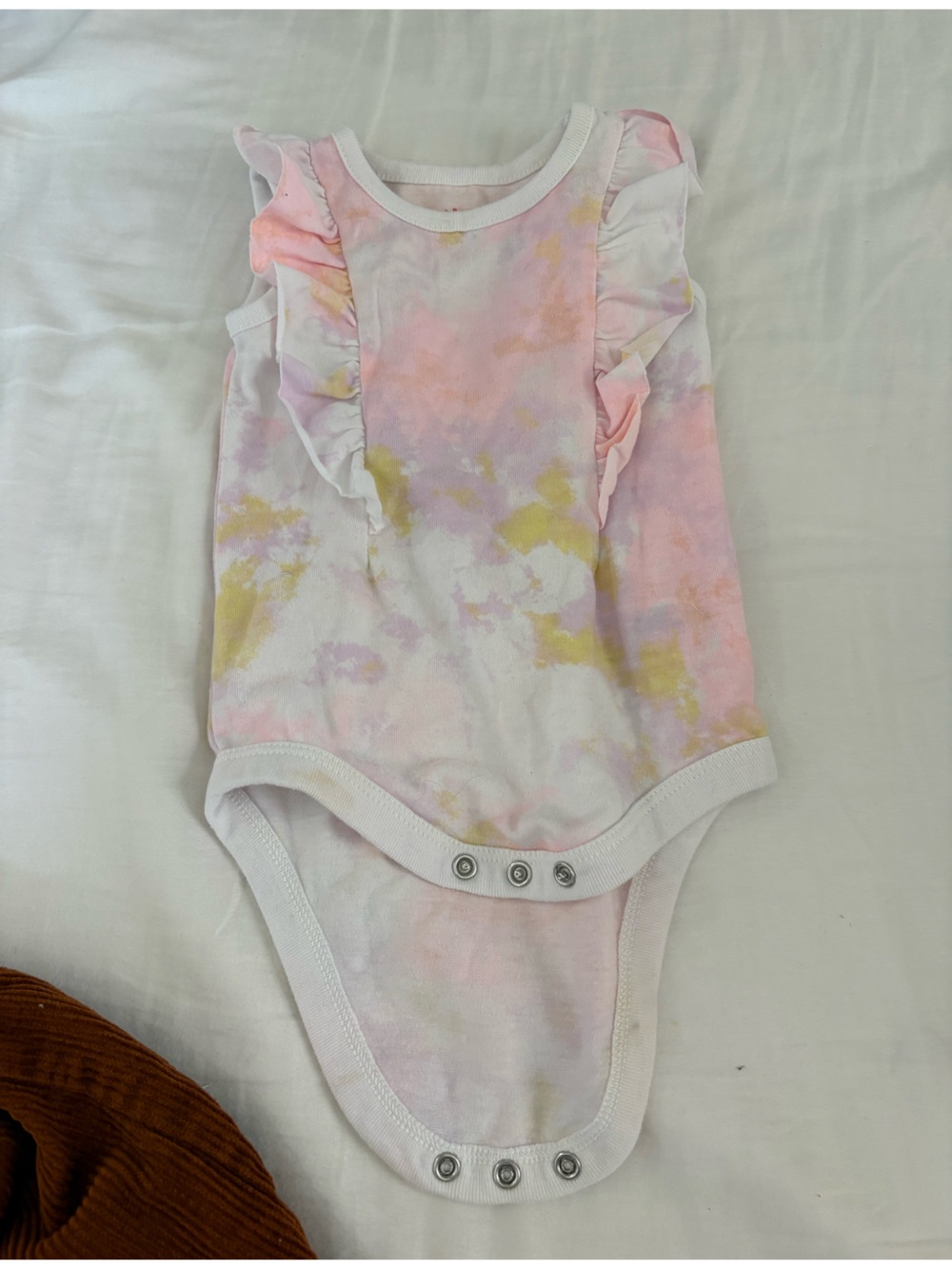 Cat & Jack Pink Yellow Tie-Dye Ruffle Baby One-Piece